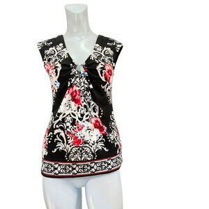 Women's White‎ House Black market small sleeveless black floral print tank top